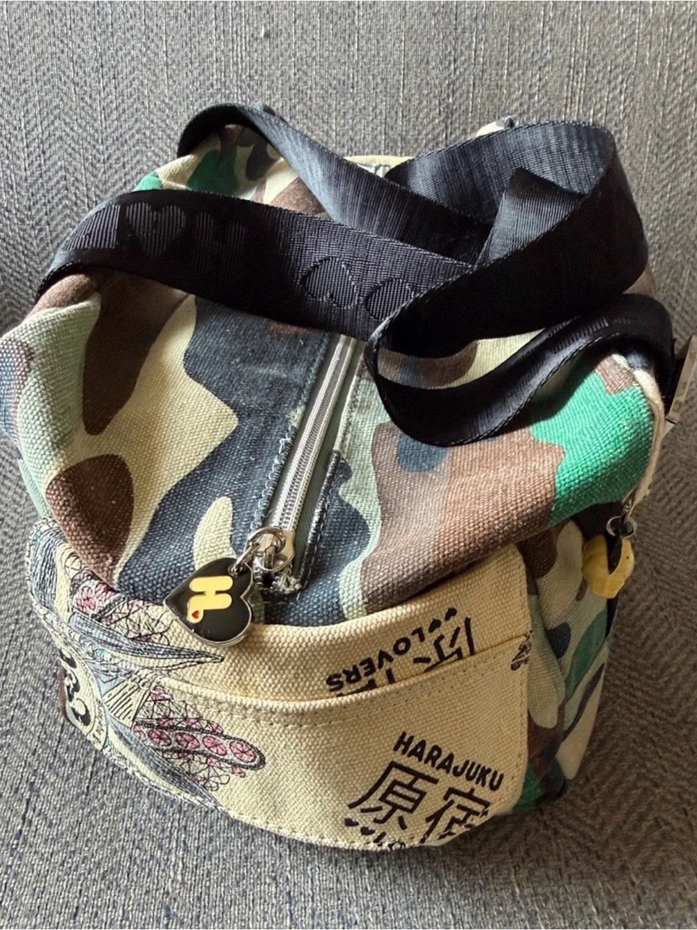 Y2K Harajuku Lovers by Gwen Stefani Embroidered Camouflage Toaster Style Bag